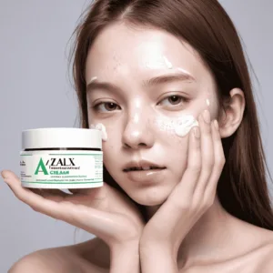 Girl with acne cream in hand